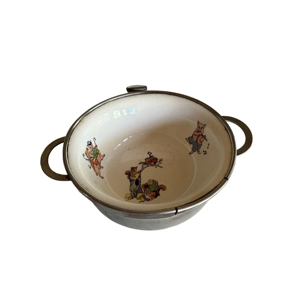 Vintage Enamel Baby Feeding Bowl With Musical Animals Design‎